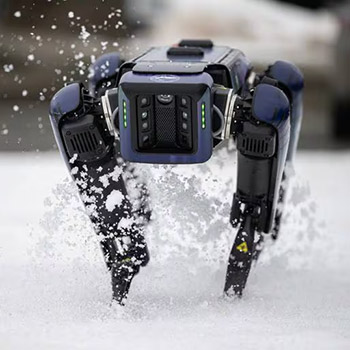 Aurora, FAI's robotic helper, running in the snow